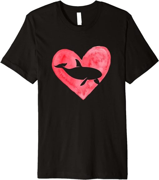 Fun Heart Orca Fish Aquatic Fish Lover Animal Valentines Day Premium T-Shirt