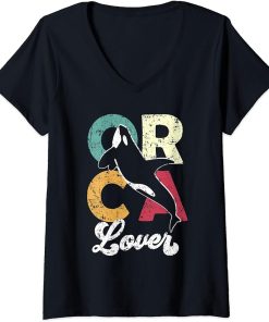 Womens Lover of Orca Vintage Retro, Killer Whale Gift Orcas V-Neck T-Shirt