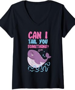 Womens Whale: Can I Tail You Something? V-Neck T-Shirt