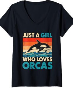 Womens Just A Girl Who Loves Orcas Orcas Lover Nature Wildlife V-Neck T-Shirt