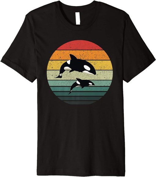 Orca Family Vintage Retro Art, Killer Whale Family Premium T-Shirt