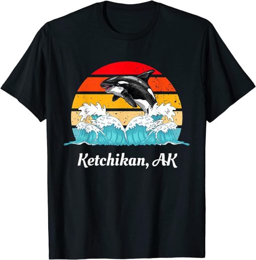 Vintage Ketchikan AK Distressed Orca Killer Whale Art T-Shirt