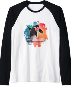 Orca Motif Whale Ocean Predator Design Orcas Raglan Baseball Tee