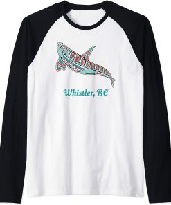 Whistler British Columbia Upward Orca Killer Whale Native Raglan Baseball Tee