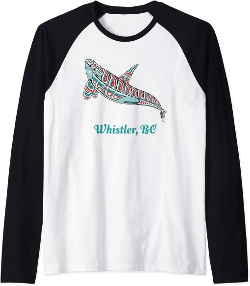 Whistler British Columbia Upward Orca Killer Whale Native Raglan Baseball Tee